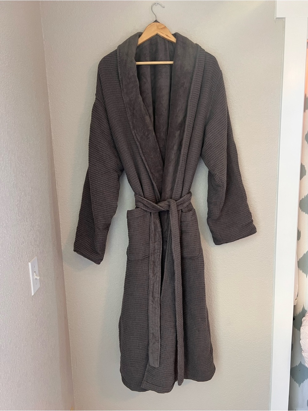 Pottery Barn Charcoal Waffle Robe with Plush Shawl Collar